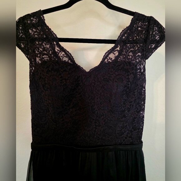 Belsoie Black Lace & Chiffon Cap Sleeve Gown UK 14 US 12 EU 40 - Picture 8 of 15